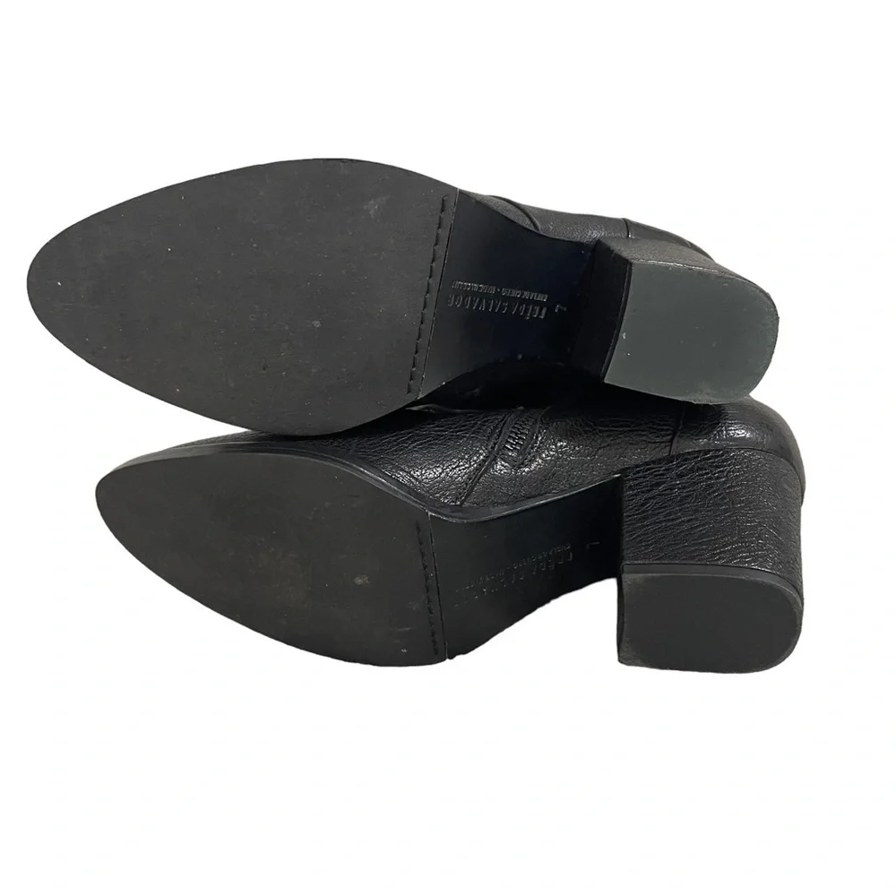 Freda Salvador Ankle Booties Black Calf Leather Block Heel Size 7